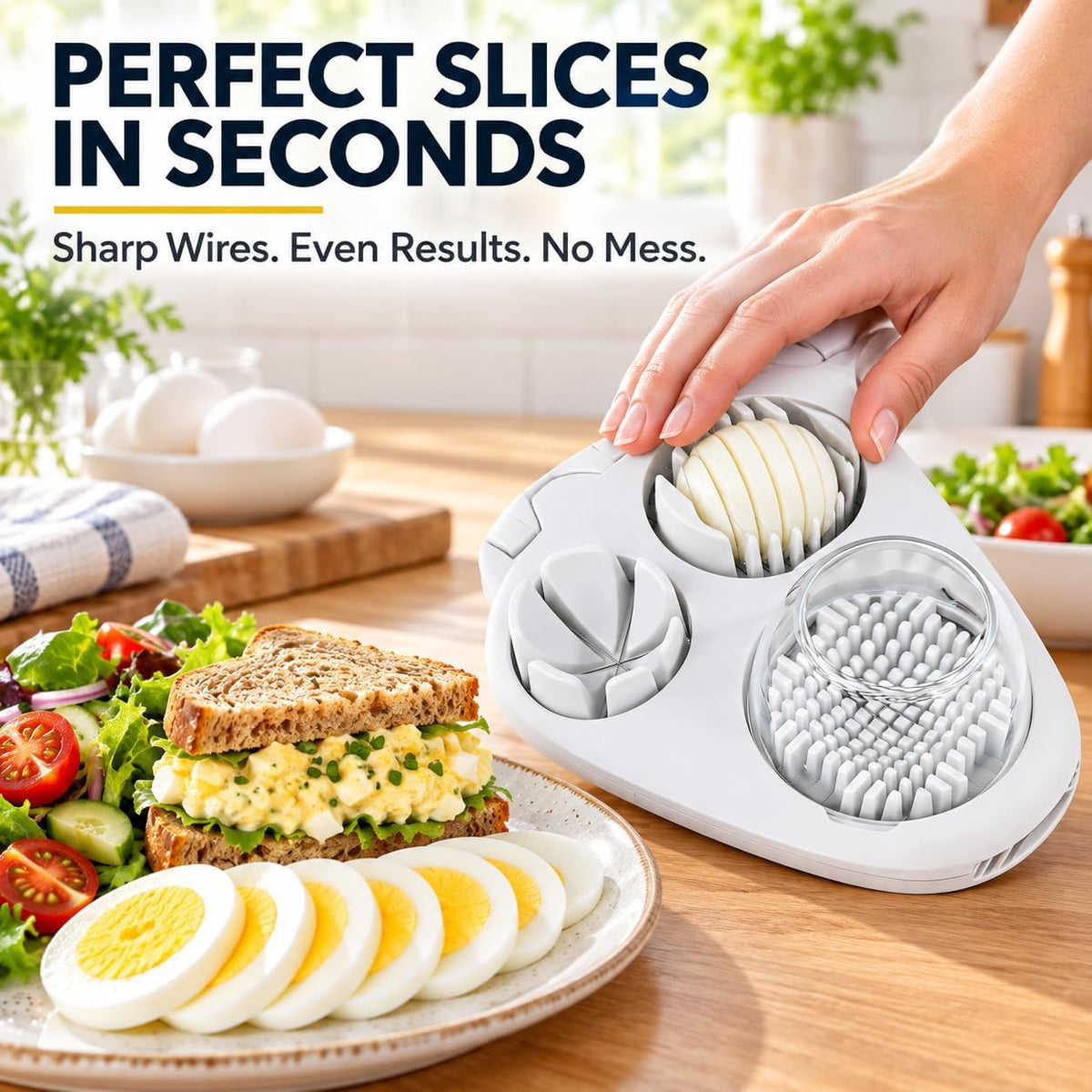 3 In 1 Egg Slicer for Hard Boiled Eggs,3 Slice Modes Egg Cutter,Stainless Steel Dicer for Strawberry Mushroom Grape Cherry, Multifunctional Food Cutter Slicer for Home Kitchen Chopper Gadgets (White)