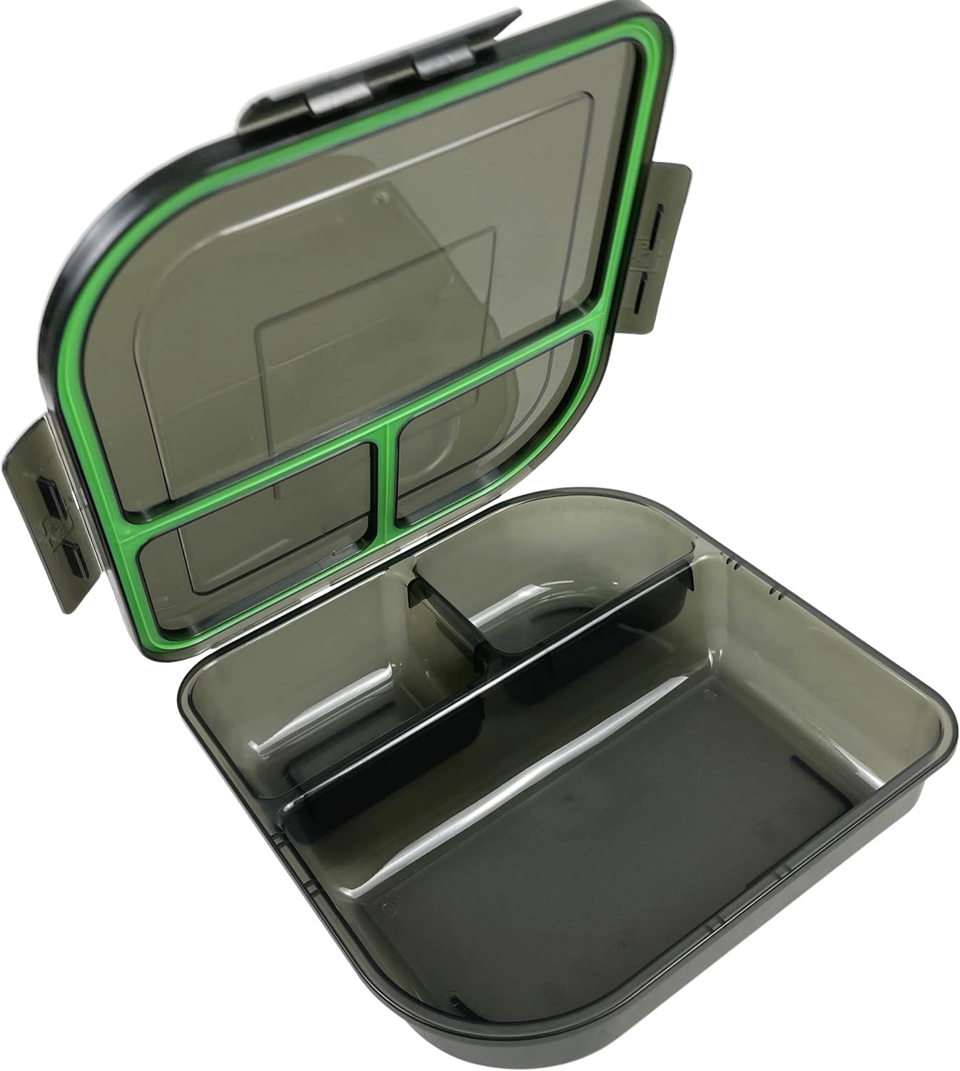 Large To-Go 3-Compartment Food Container, 9-3/8" X 9-3/8" X 2-1/2", Reusable, Microwave Safe, Smoke/Red