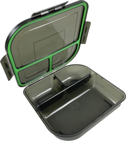 Large To-Go 3-Compartment Food Container, 9-3/8" X 9-3/8" X 2-1/2", Reusable, Microwave Safe, Smoke/Red