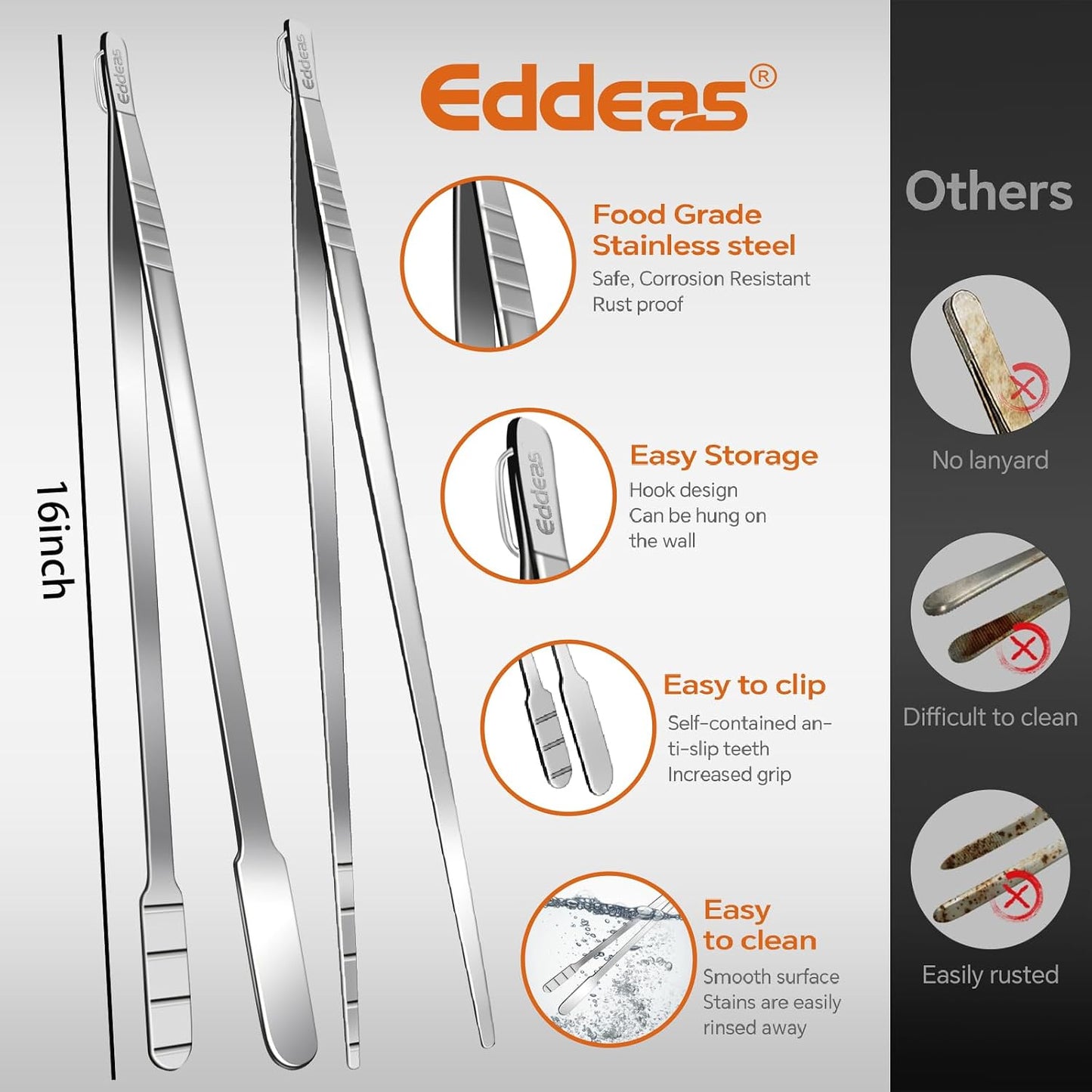 Eddeas Kitchen Tweezers Tongs, Cooking Tweezers Stainless Steel - 3 Size 12'' 10'' & 8 inch Ideal for Meat, pasta, plating and pinching delicate small pieces of food, Set of 3
