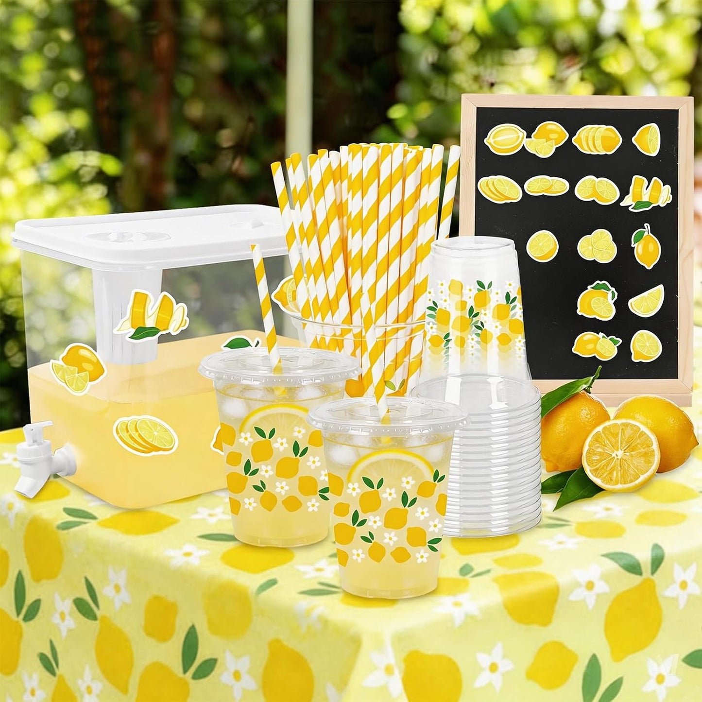 JarThenaAMCS Lemonade Stand Supplies Kits 8.8L Plastic Drink Dispenser with Spigot 50 Sets 12 Oz Disposable Cups with Lids Straws for Water Tea Beverages Juice
