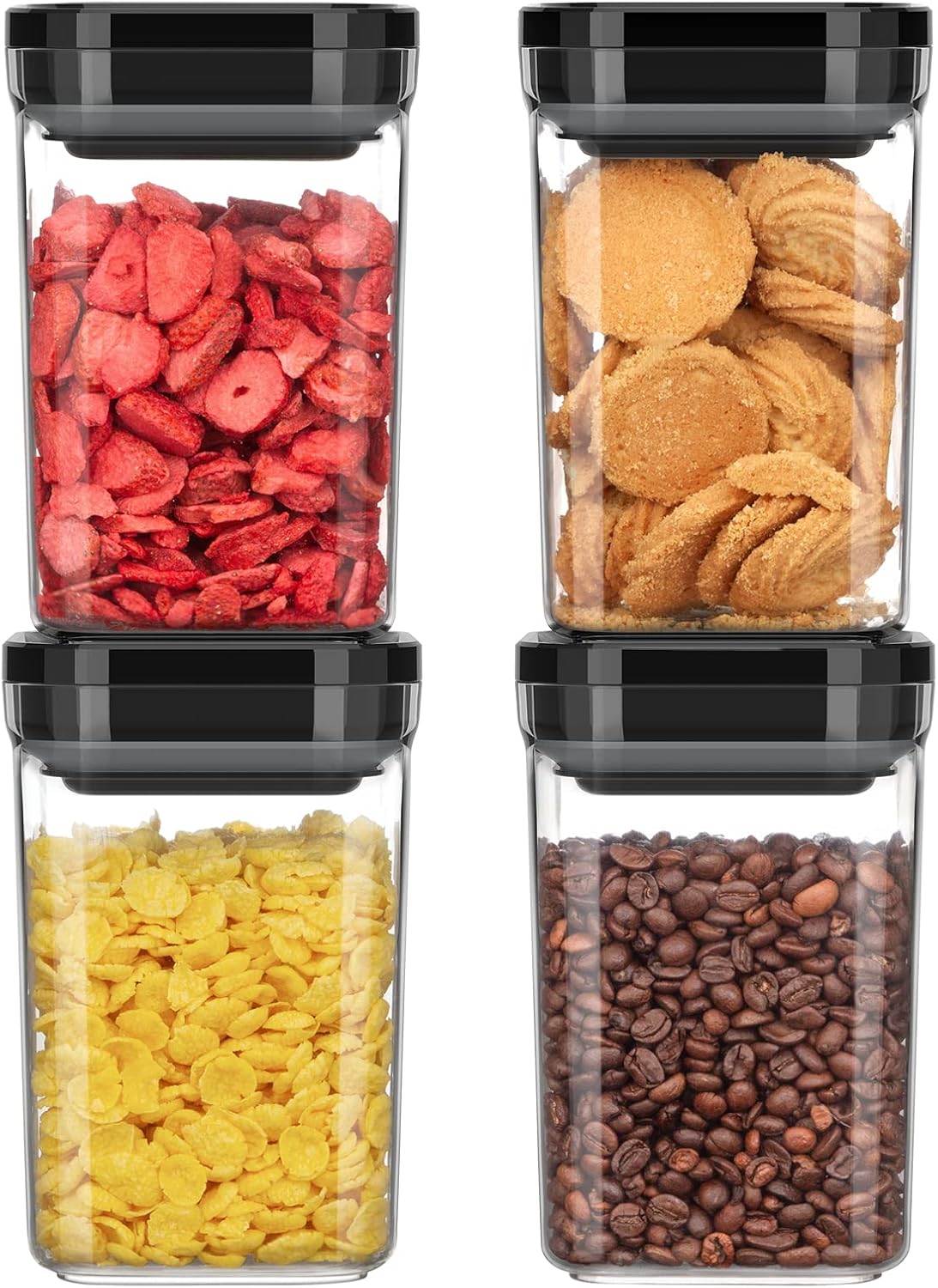 MR.SIGA 4 Pack Airtight Food Storage Container Set, BPA Free Kitchen Pantry Organization Canisters with One-handed Leak Proof Lids, 1L / 33.8oz, Medium, White
