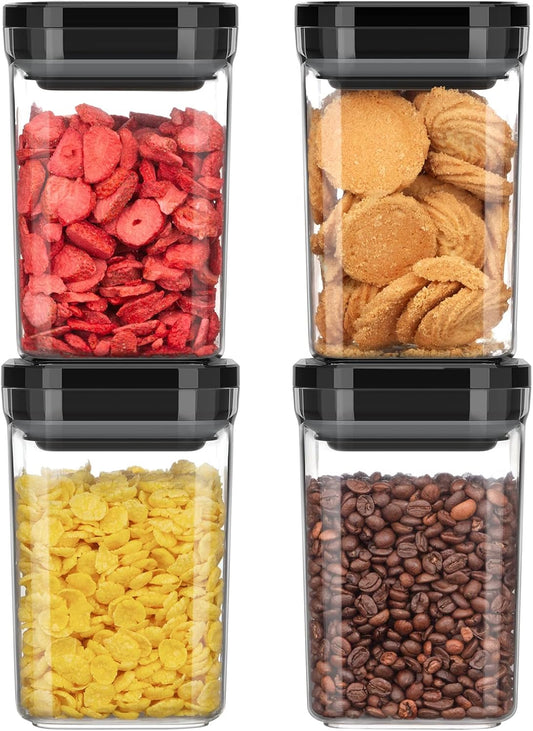 MR.SIGA 4 Pack Airtight Food Storage Container Set, BPA Free Kitchen Pantry Organization Canisters with One-handed Leak Proof Lids, 1L / 33.8oz, Medium, White