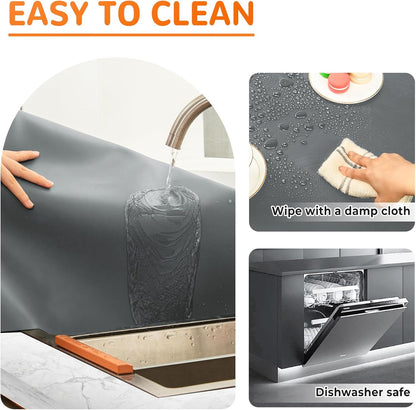 Warome Silicone Mat,78.7”x 23.6” Heat Resistant Mats for Countertop,Extra Large Countertop Protector Mat, Multi-functional Cuttable Kitchen Counter Mat, Silicone Mats for Kitchen Counter/Crafts- Grey
