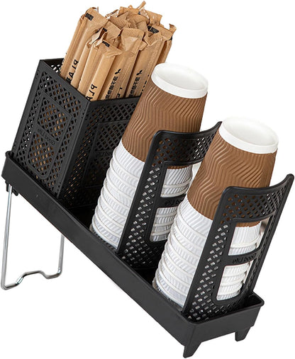 Tirifer Cup and Lid Holder, Disposable Paper Cup Dispenser with Stand, 6 Slots Coffee Cup and Lid Storage Organizer for Coffee Station Bar Office Home Countertop Breakroom Restaurant