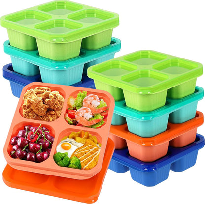 buluker 8 Pack Bento Snack Containers Set， 4 Compartment Food Storage Containers ，Wheat Straw Meal Prep Lunch Box ，Plastic Food Storage container, Microwave and Dishwasher Safe (Bright color)