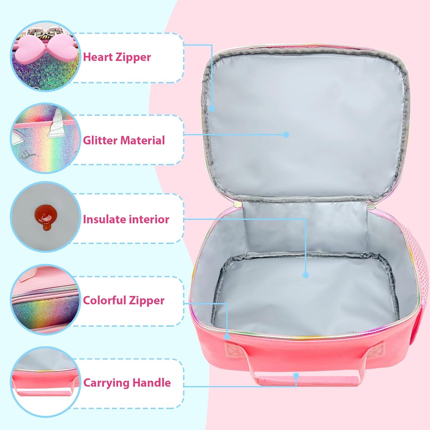 RLGPBON Kids Lunch Bag,Insulated Lunch Box for Girls,Lunch Bag Toddler Teen,School Daycare Cute Travel bags