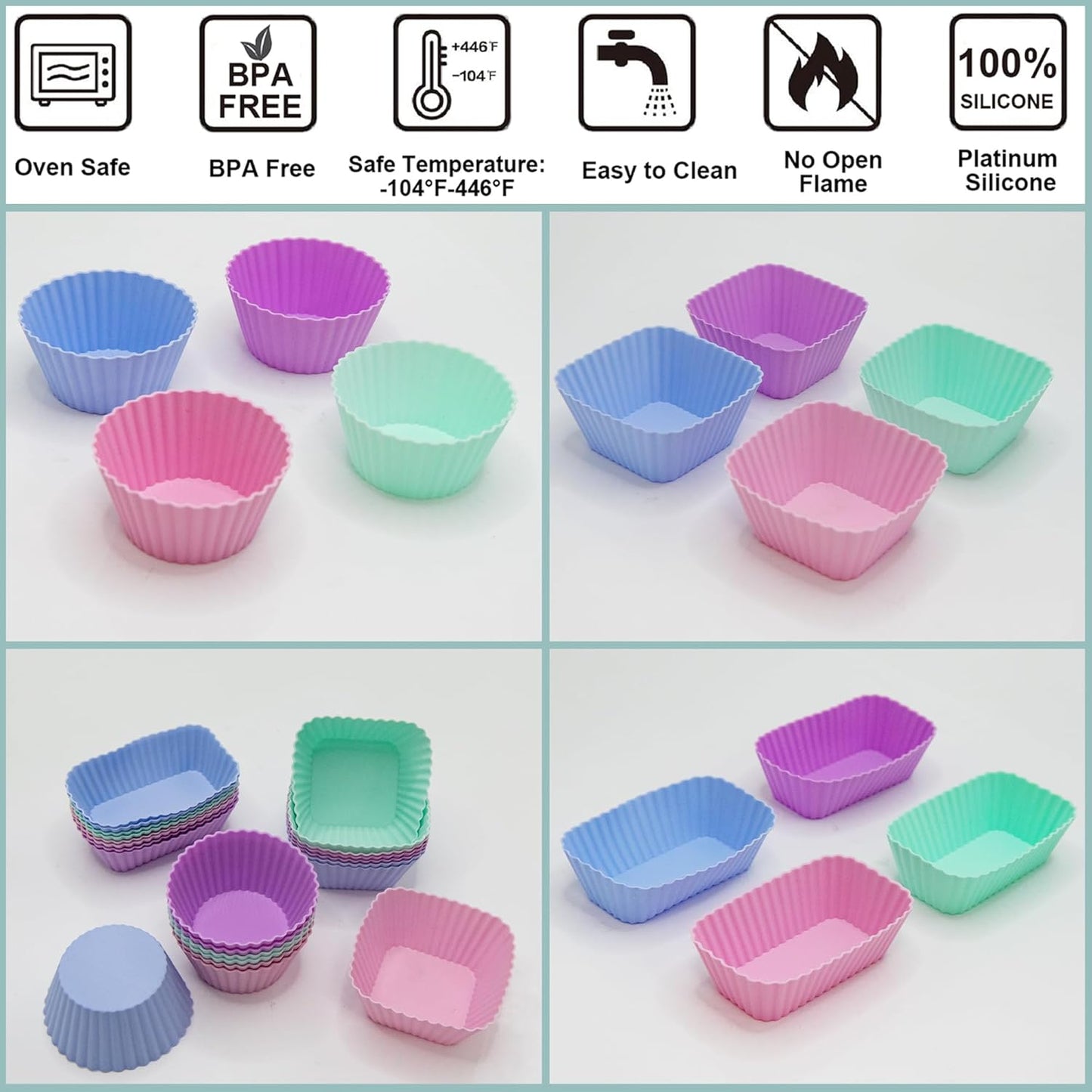 Silicone Cupcake Liners Lunch Box Dividers，Non-Stick Silicone Muffin Cups, Bento Box Accessories for Kids (24Pcs: 4 Color)