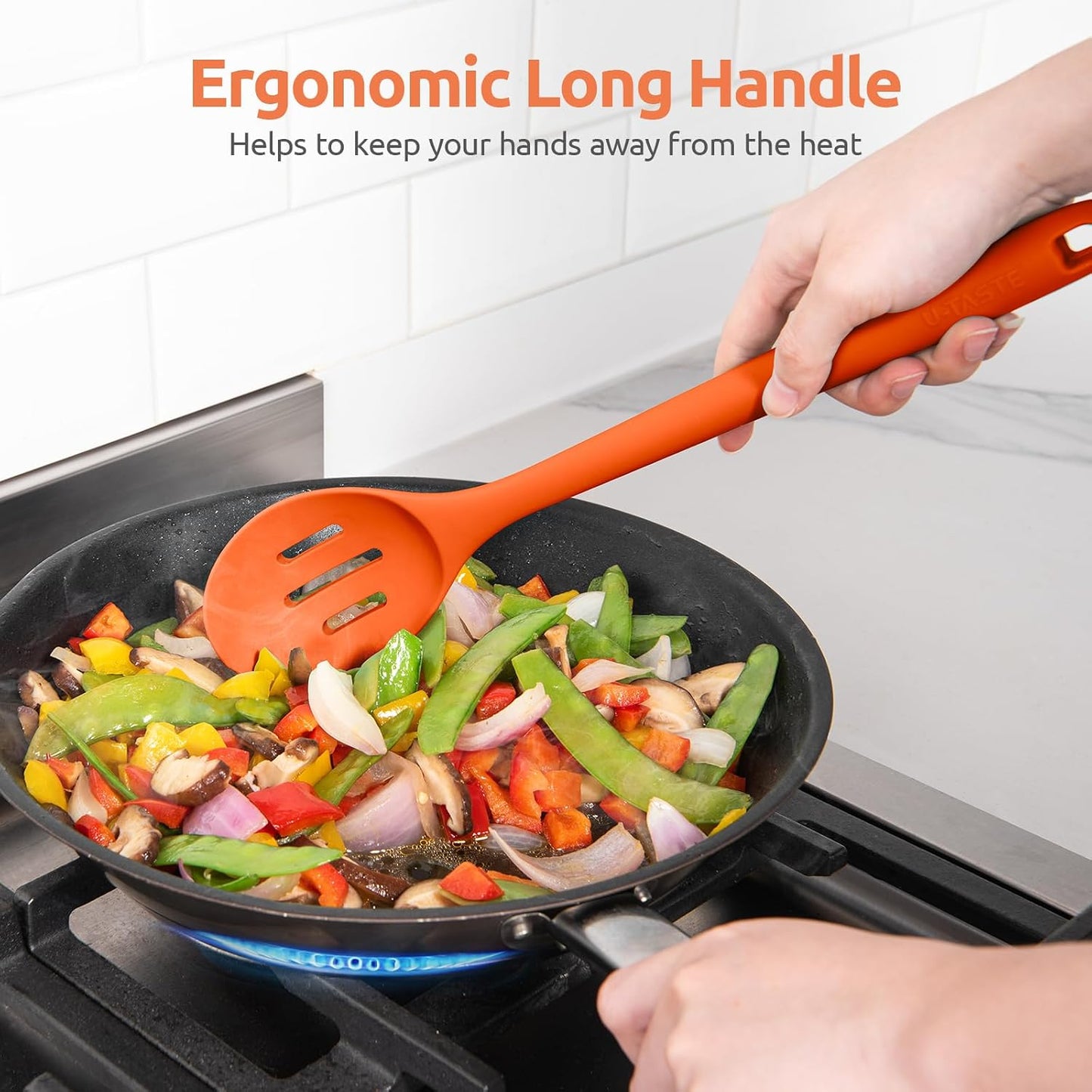 600ºF Heat Resistant Silicone Spoons: U-Taste 13.3in Solid & Slotted Kitchen Cooking Tool, Nonstick Long Rubber Utensil, Sturdy for Mixing, Serving, Stirring, Frying, Basting (Aqua Sky, 2PCS)