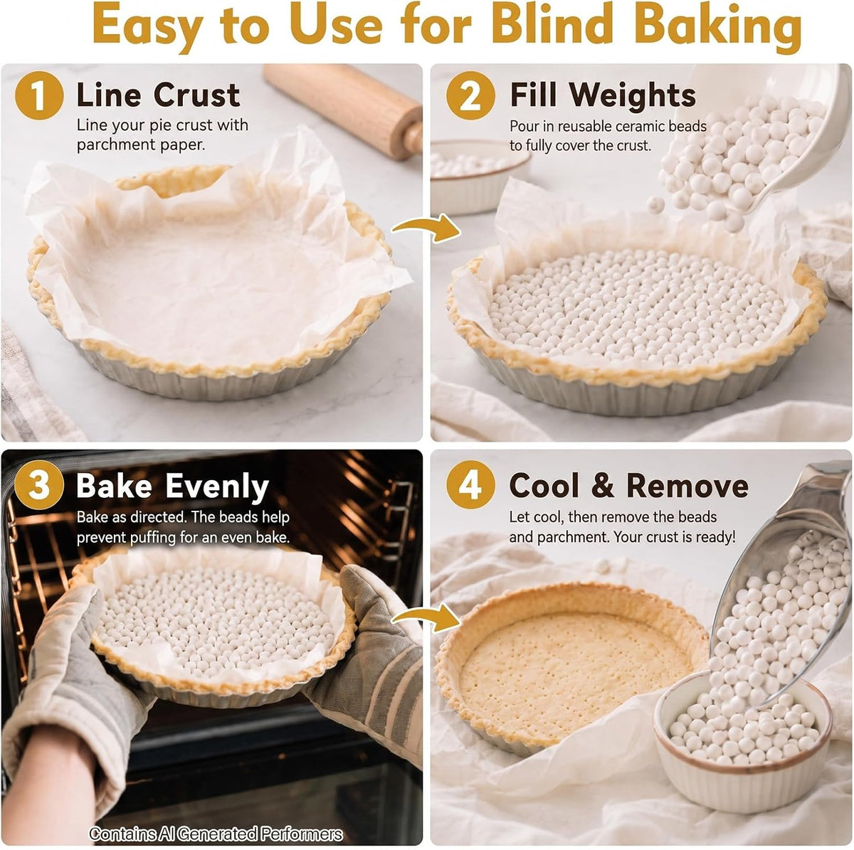 RAINFLOW Ceramic Pie Weights for Blind Baking - 1 LB Reusable Baking Beans