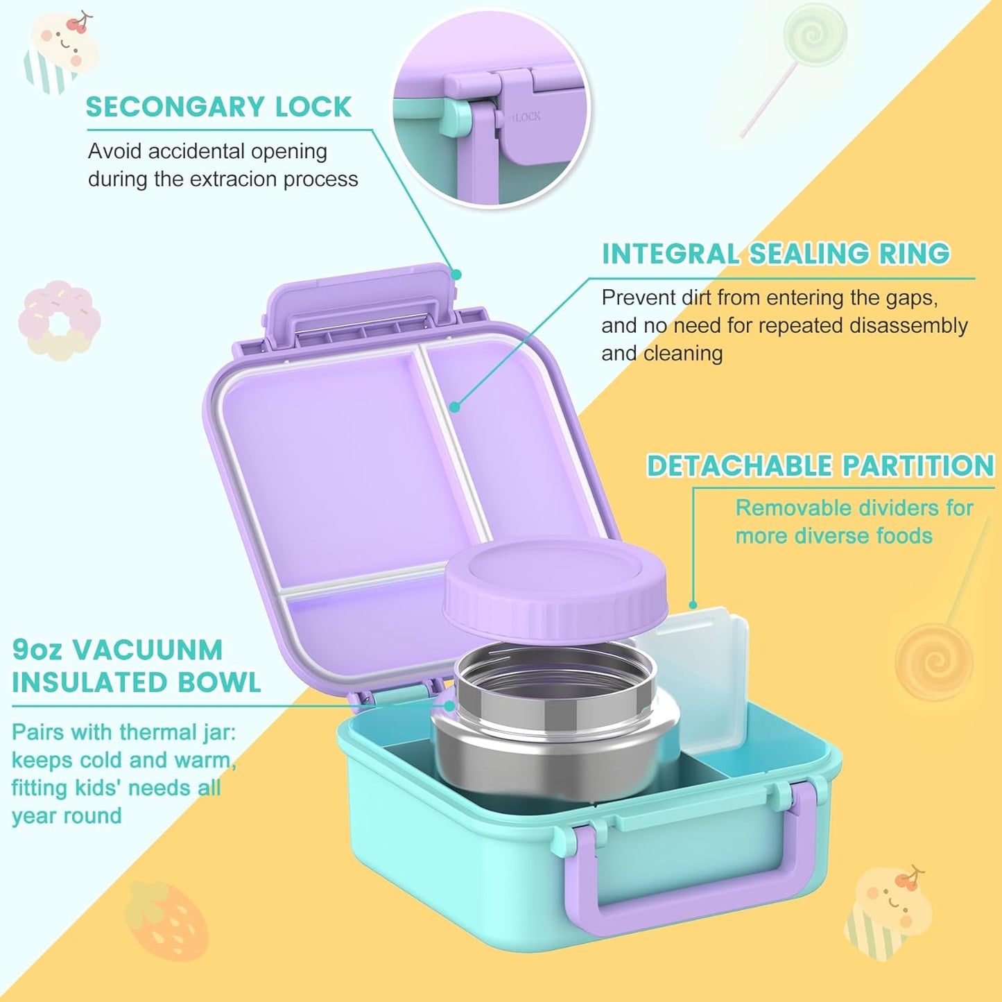 JOOPETALK Bento Lunch Box Set for Kids with 9oz Soup Thermo, Insulated Lunch Bag,Leak-proof BPA-free Lunch Food Container with 3-4 Conpartments for School Travel-Blue