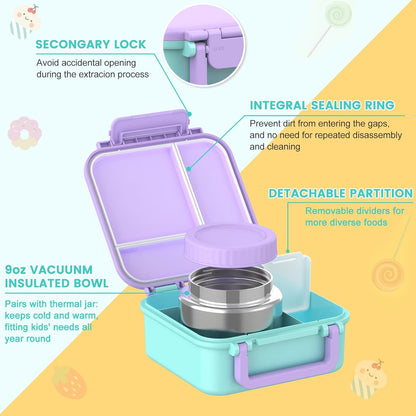 JOOPETALK Bento Lunch Box Set for Kids with 9oz Soup Thermo, Insulated Lunch Bag,Leak-proof BPA-free Lunch Food Container with 3-4 Conpartments for School Travel-Blue