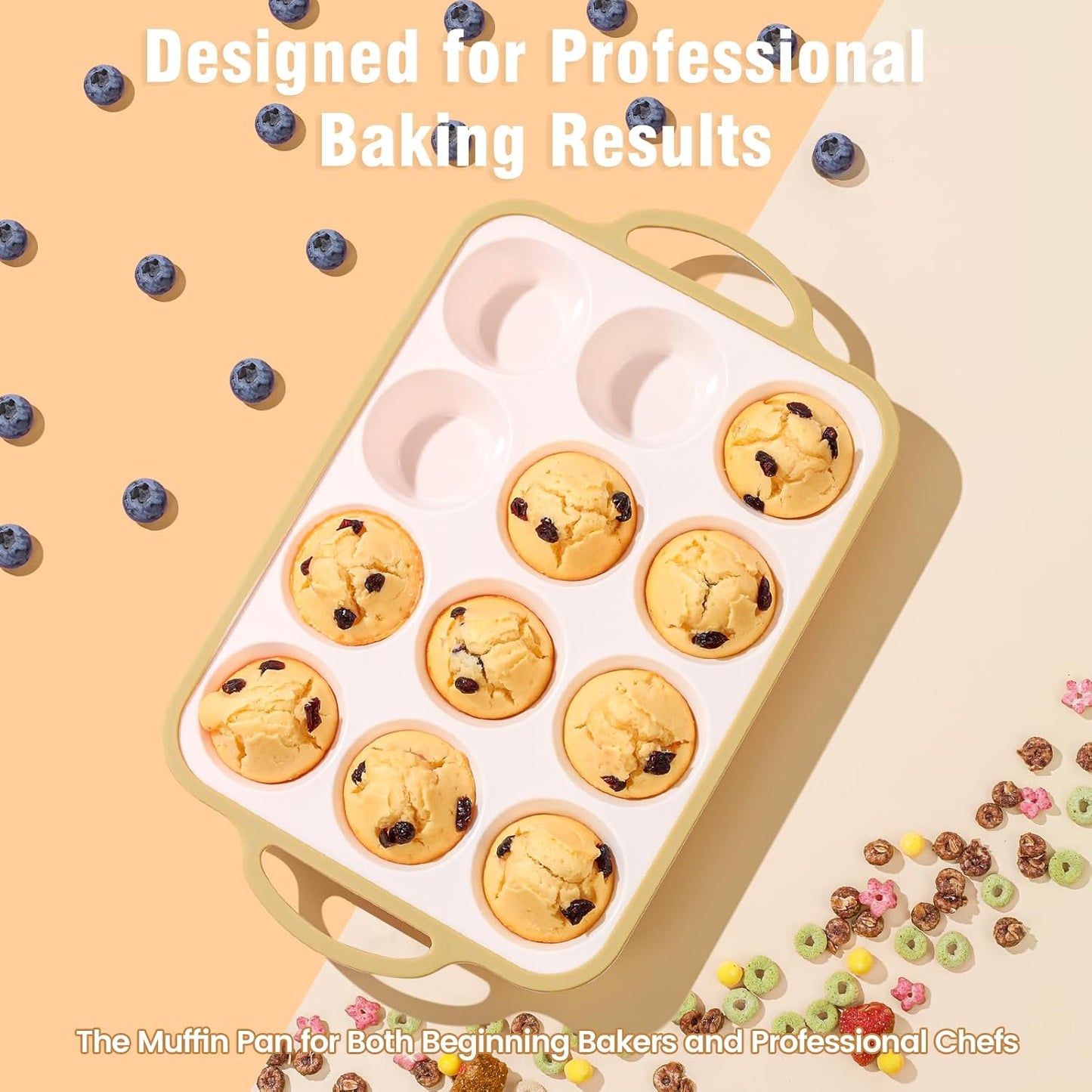 Silicone Muffin Pans for Baking 2 Pack, 2.6 Inch with Metal Reinforced Frame, Regular Size Nonstick Cupcake Pan 12 Cups for Baking Homemade Muffins, Dishwasher Safe BPA Free-Blue