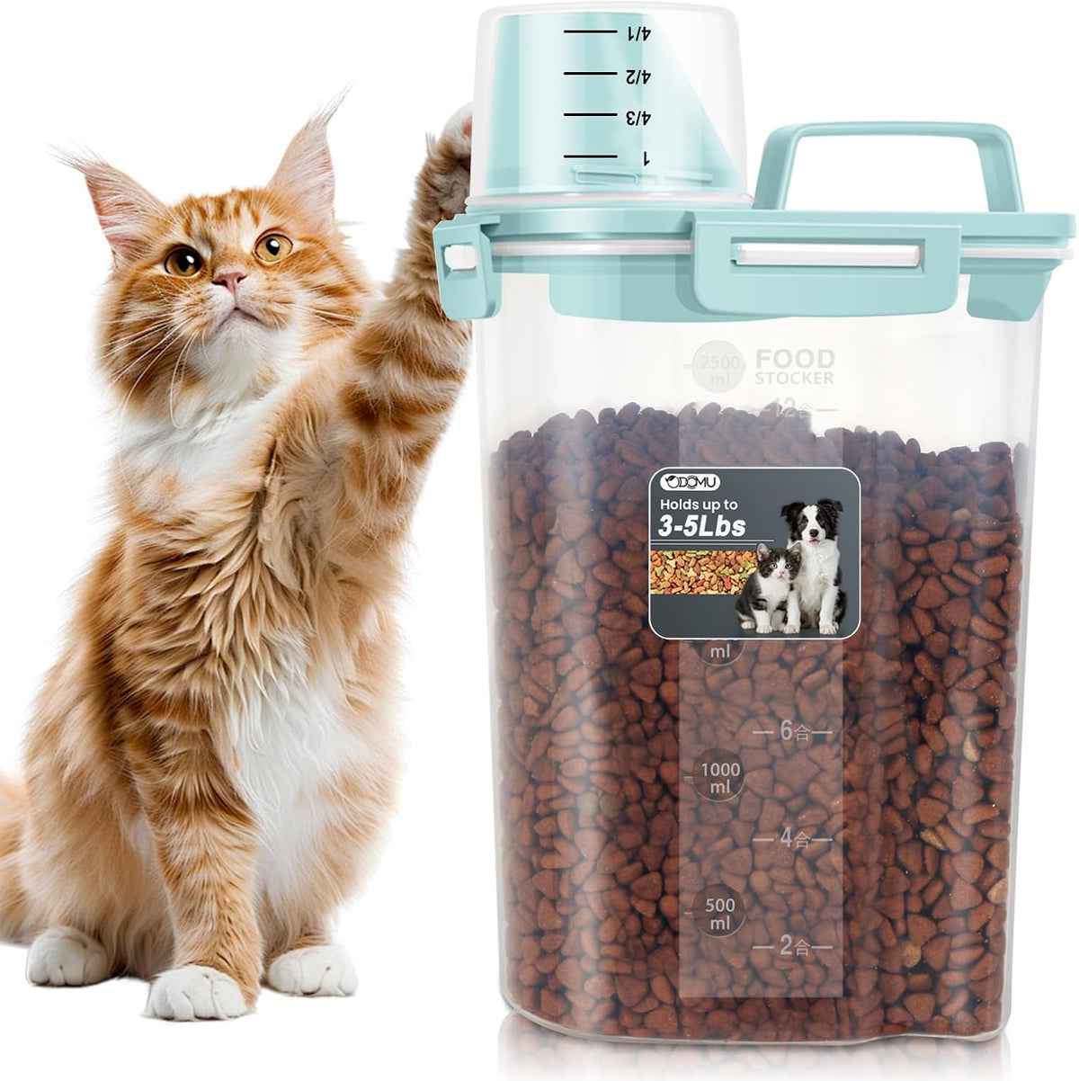 Dog Cat Food Storage Container, Pet Food Pourable Container Airtight with Large Spout & Cup, BPA-Free Plastic Food Dispenser for Pet Food, Bird Seed, Rice, Flour (Dark Gray, 2.5L)
