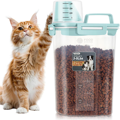 Dog Cat Food Storage Container, Pet Food Pourable Container Airtight with Large Spout & Cup, BPA-Free Plastic Food Dispenser for Pet Food, Bird Seed, Rice, Flour (Dark Gray, 2.5L)