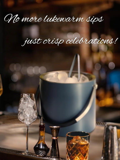 Bakpoco Insulated Ice Bucket with Silicone Lid, Scoop, Tongs & Strainer, 3L Stainless Steel Double Wall Ice Buckets for Parties & Cocktail Bar, Champagne Ice Bucket with Lid for Freezer, Ivory