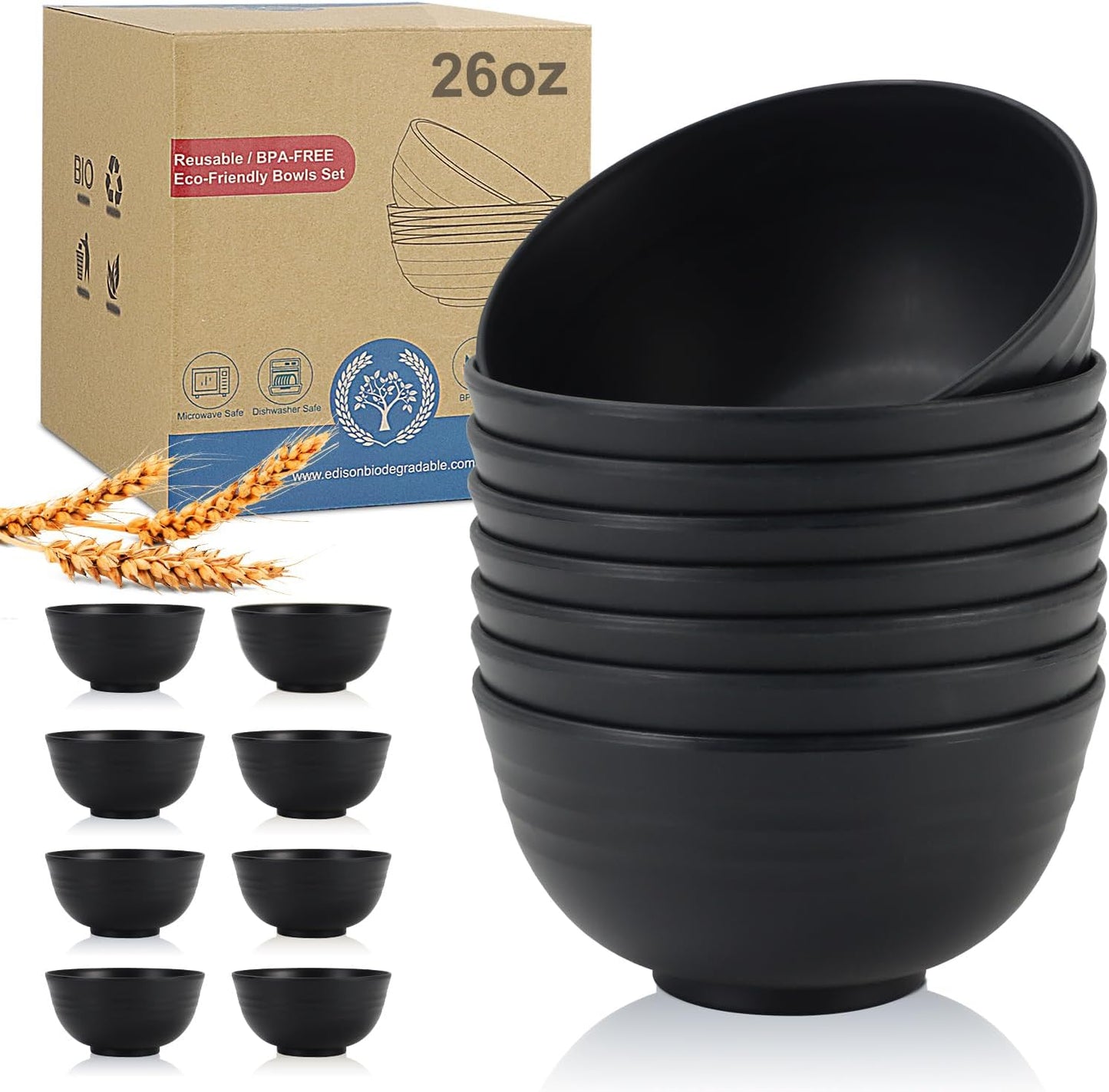 Wheat Straw Bowl Sets,8 PCS Unbreakable Cereal Bowl 26 OZ,Microwave and Dishwasher Safe Bowls,Bowl Sets for Camping and Picnic BPA Free Colorful Salad Bowls for Serving Soup,Oatmeal and Fruit Etc…