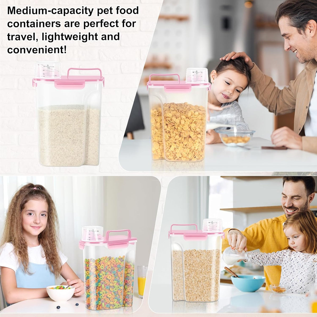 LEAWALK Airtight Rice Storage Container, 3-5Lbs Cereal Dry Food Flour Bin, Pet Dog Cat Food Dispenser with Measuring Cup, BPA Free Plastic Kitchen and Pantry Organization Bin for Sugar-Clear Grey