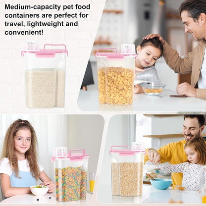 LEAWALK Airtight Rice Storage Container, 3-5Lbs Cereal Dry Food Flour Bin, Pet Dog Cat Food Dispenser with Measuring Cup, BPA Free Plastic Kitchen and Pantry Organization Bin for Sugar-Clear Grey
