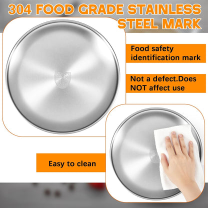 304 Stainless Steel Plates and Bowls Sets - 9 Inch Metal Camping Plates Reusable 20oz Steel Snack Bowls Feeding Serving Dinner Dishes for Adult Girls Boys
