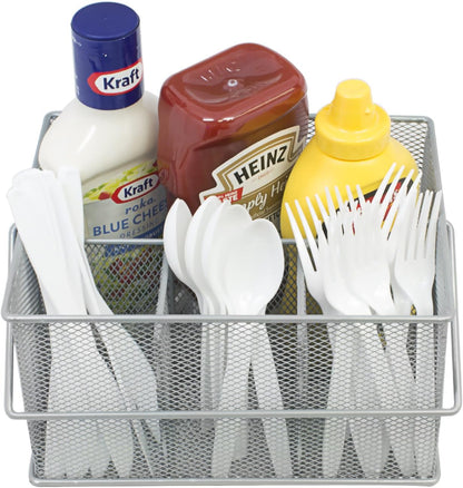Sorbus® Utensil Caddy — Silverware, Napkin Holder, and Condiment Organizer — Multi-Purpose Steel Mesh Caddy—Ideal for Kitchen, Dining, Entertaining, Tailgating, Picnics, and much more (White)