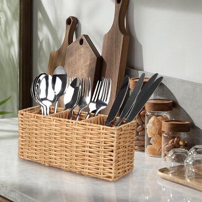 Ayiaren Grey Plastic Cutlery Silverware Holder Small Utensil Organizer Holders for Kitchen Counter Party Flatware Caddy Table Silverware Organizer Basket Spoon Knife Fork Holder Picnic Utensil Caddy