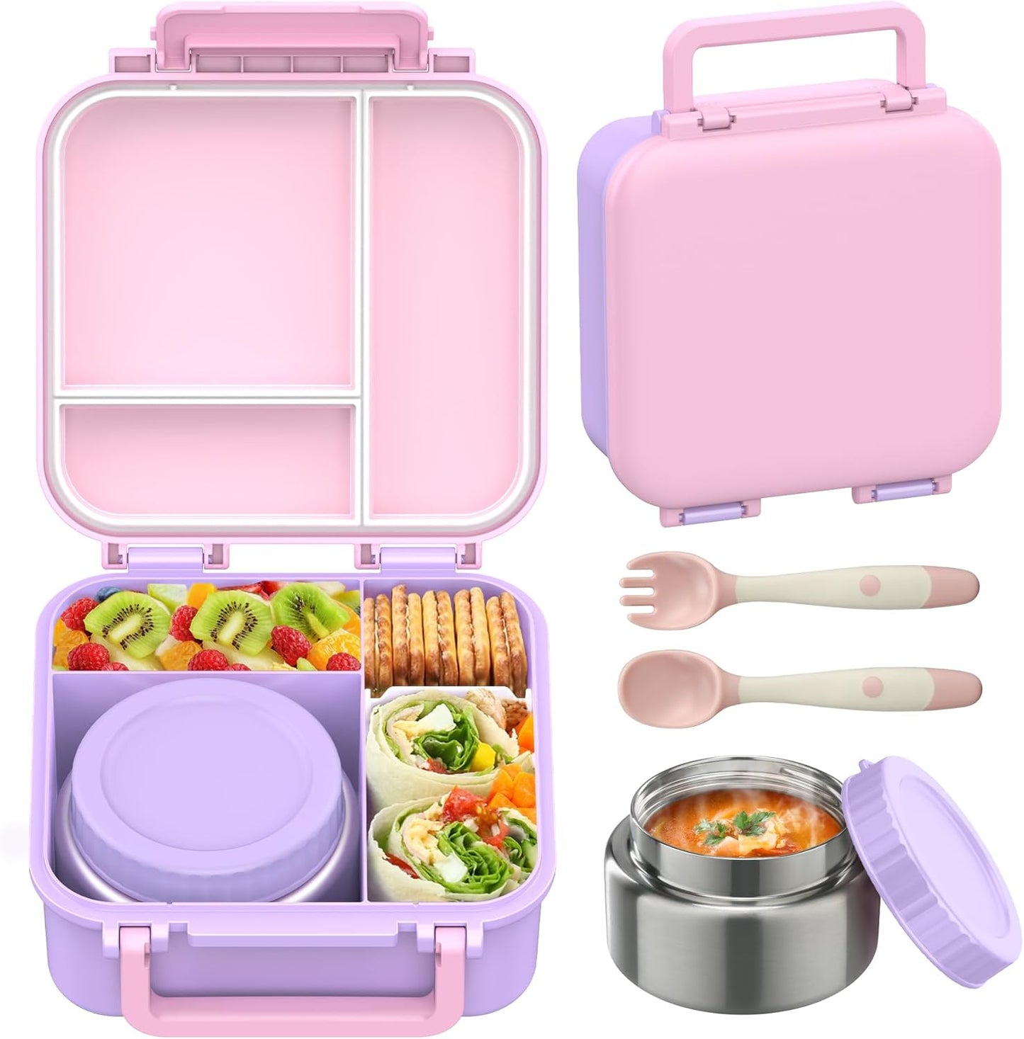 JOOPETALK Bento Lunch Box Set for Kids with 9oz Soup Thermo, Insulated Lunch Bag,Leak-proof BPA-free Lunch Food Container with 3-4 Conpartments for School Travel-Blue