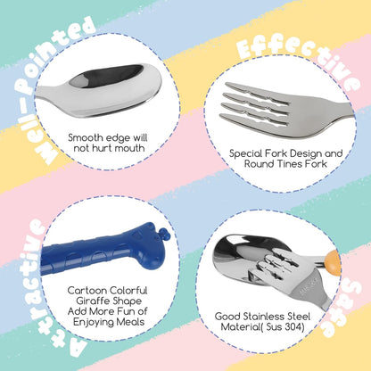2-Piece Kid Utensils Set, 304 Stainless Steel Kids Fork and Spoon for Self-feeding, Safe Kid Silverware with storage case for School Lunch, Travel & Outdoors, Dishwasher Safe (Purple)