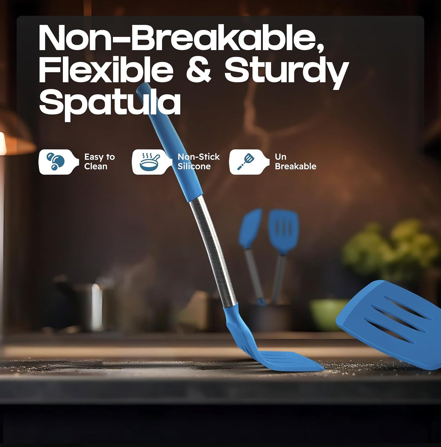 BakeRoyal Silicone Spatula Set - Turner Spatulas Silicone Heat Resistant 600°F - Slotted & Solid Spatula for Cooking Fish, Eggs, Pancakes Flipper – Spatulas for kitchen use – Black
