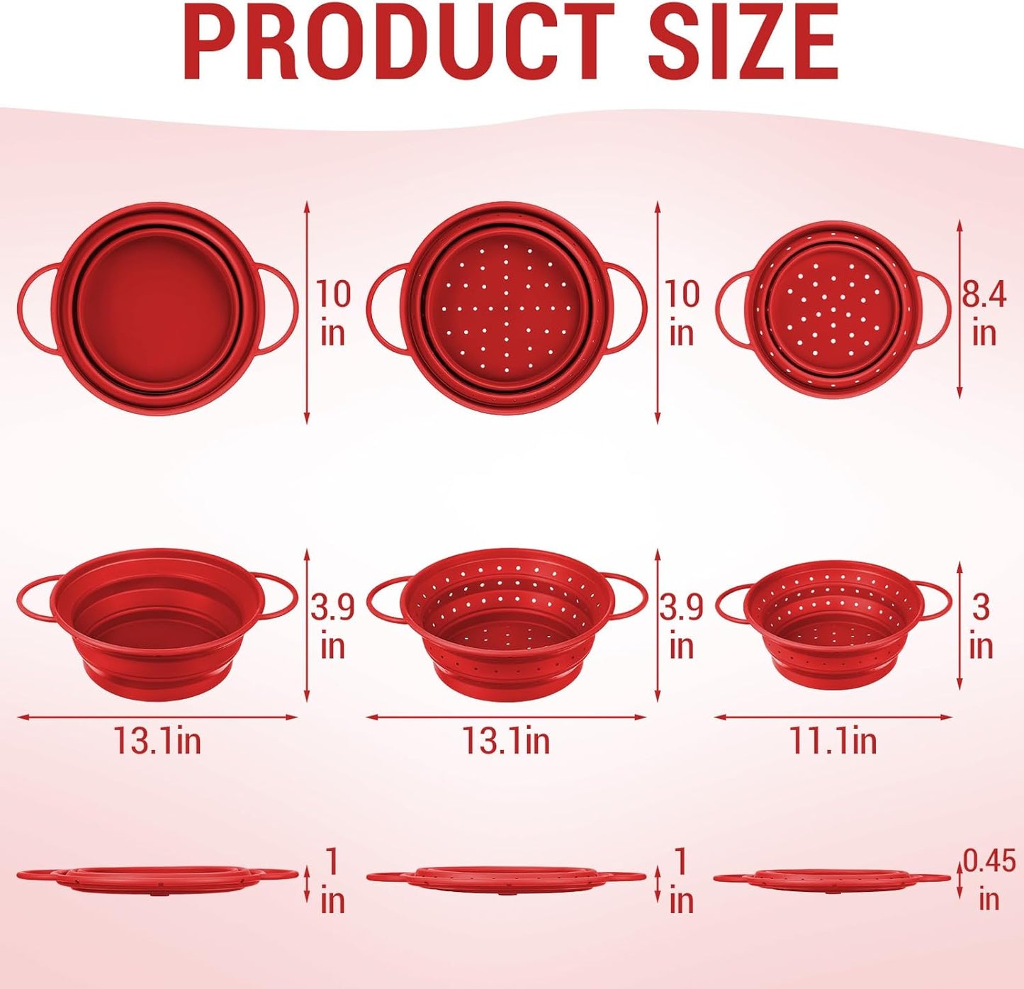 3 Pack Collapsible Colander with Strainer Bowl Set, 11 & 13 In BPA-Free Silicone Colanders for Kitchen, Heat-Resistant Strainer Dishwasher Safe Baskets for Vegetable Fruits(White)