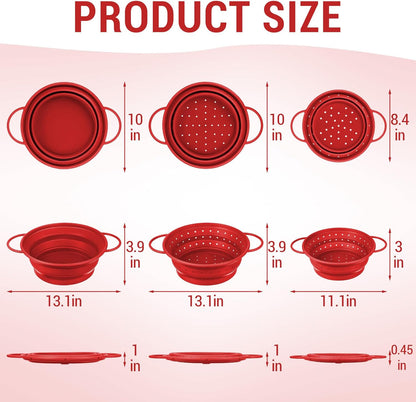 3 Pack Collapsible Colander with Strainer Bowl Set, 11 & 13 In BPA-Free Silicone Colanders for Kitchen, Heat-Resistant Strainer Dishwasher Safe Baskets for Vegetable Fruits(White)