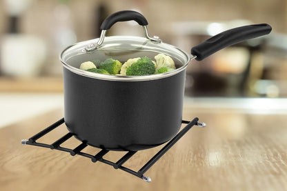 FitWell Heat-Resistant Steel Dining Protector Modern Metal Trivet for Kitchen Table, Holds Hot Pots & Cast Iron Cookware, Trivet for Serving and Organization of Hot Dishes in Kitchen (Satin Nickel)