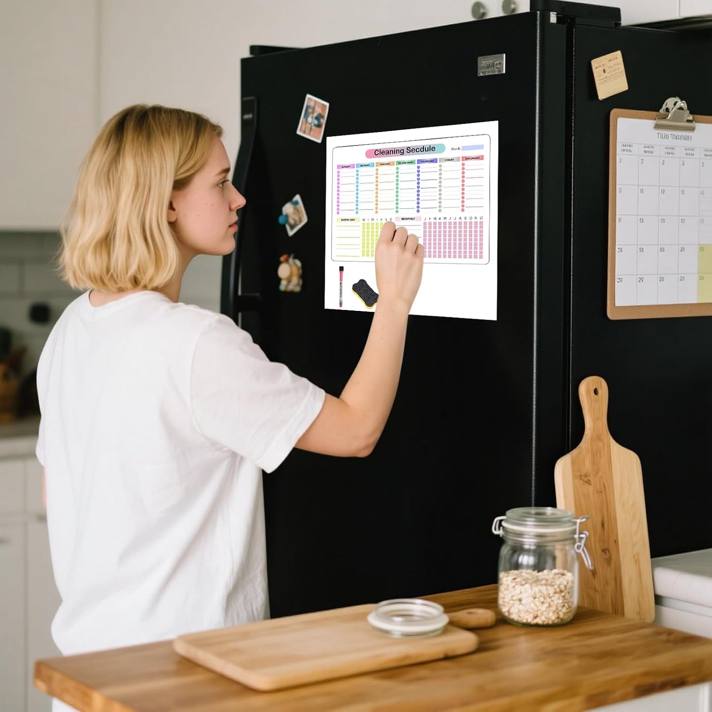 Cleaning Schedules and Checklists Dry Erase Magnetic Whiteboard for Refrigerator,Daily Weekly and Monthly Checklist Planner Cleaning Chores
