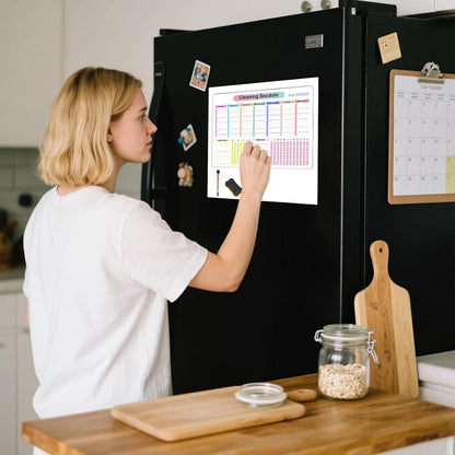 Cleaning Schedules and Checklists Dry Erase Magnetic Whiteboard for Refrigerator,Daily Weekly and Monthly Checklist Planner Cleaning Chores