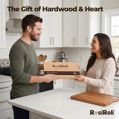 Acacia Wood Cutting Board for Kitchen, Set of 3 - Durable Thick Chopping Boards with Juice Grooves & Handles for Prep & Serving, Impressive Gift for Housewarming, Christmas, and Home Chefs