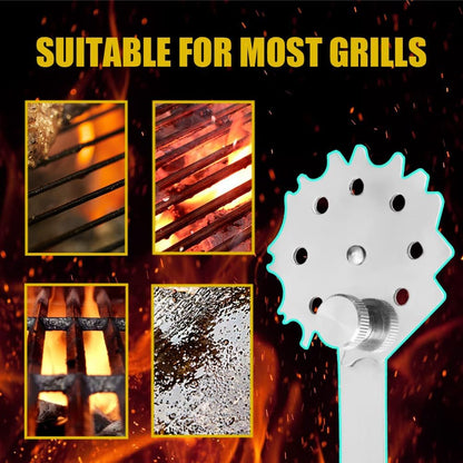 1 PCS Stainless Steel BBQ Grill Scraper,Wooden Handle Metal Barbecue Grill Grate Cleaner,Adjustable Brush Head,Grill Cleaner Tool Grill Scraper with Bottle Opener Works with Most Grill Grates