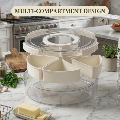 Divided Serving Tray with Lid and Handle, 6 Removable Compartments, Stackable Snack Organizer for Fruit, Veggies, Candy and Snacks