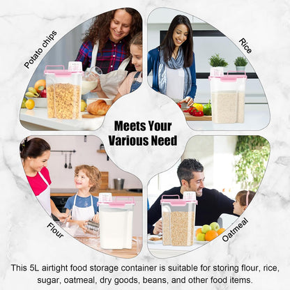 LEAWALK Airtight Rice Storage Container, 3-5Lbs Cereal Dry Food Flour Bin, Pet Dog Cat Food Dispenser with Measuring Cup, BPA Free Plastic Kitchen and Pantry Organization Bin for Sugar-Clear Grey