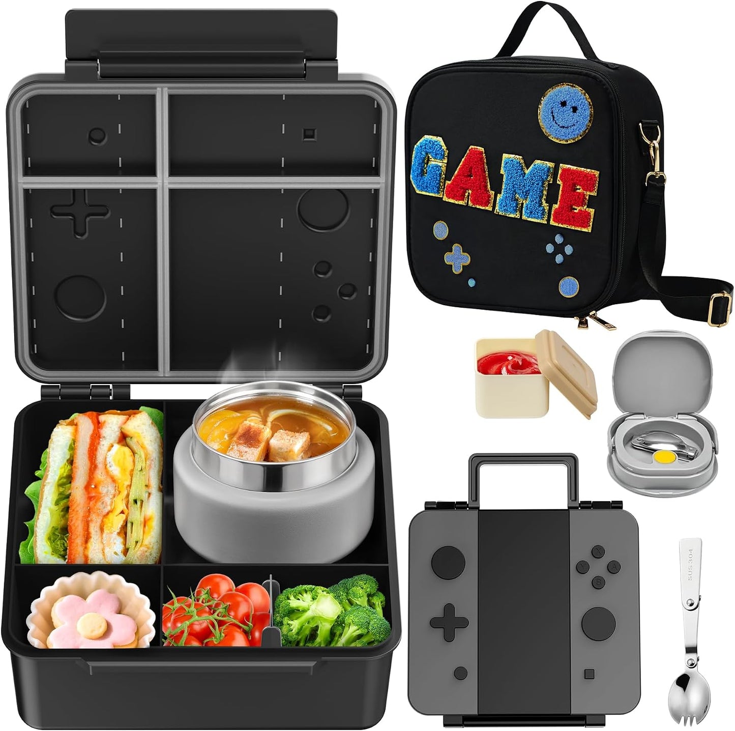 Lunch Box Kids, Leak Proof 5 Compartment Bento Box for Kids, 13oz Thermo for Hot Food Kids Lunch Box,Hot Lunch Box for School Travel