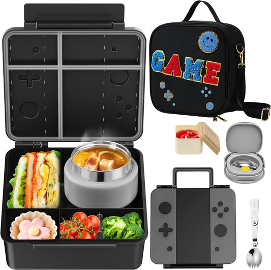 Lunch Box Kids, Leak Proof 5 Compartment Bento Box for Kids, 13oz Thermo for Hot Food Kids Lunch Box,Hot Lunch Box for School Travel