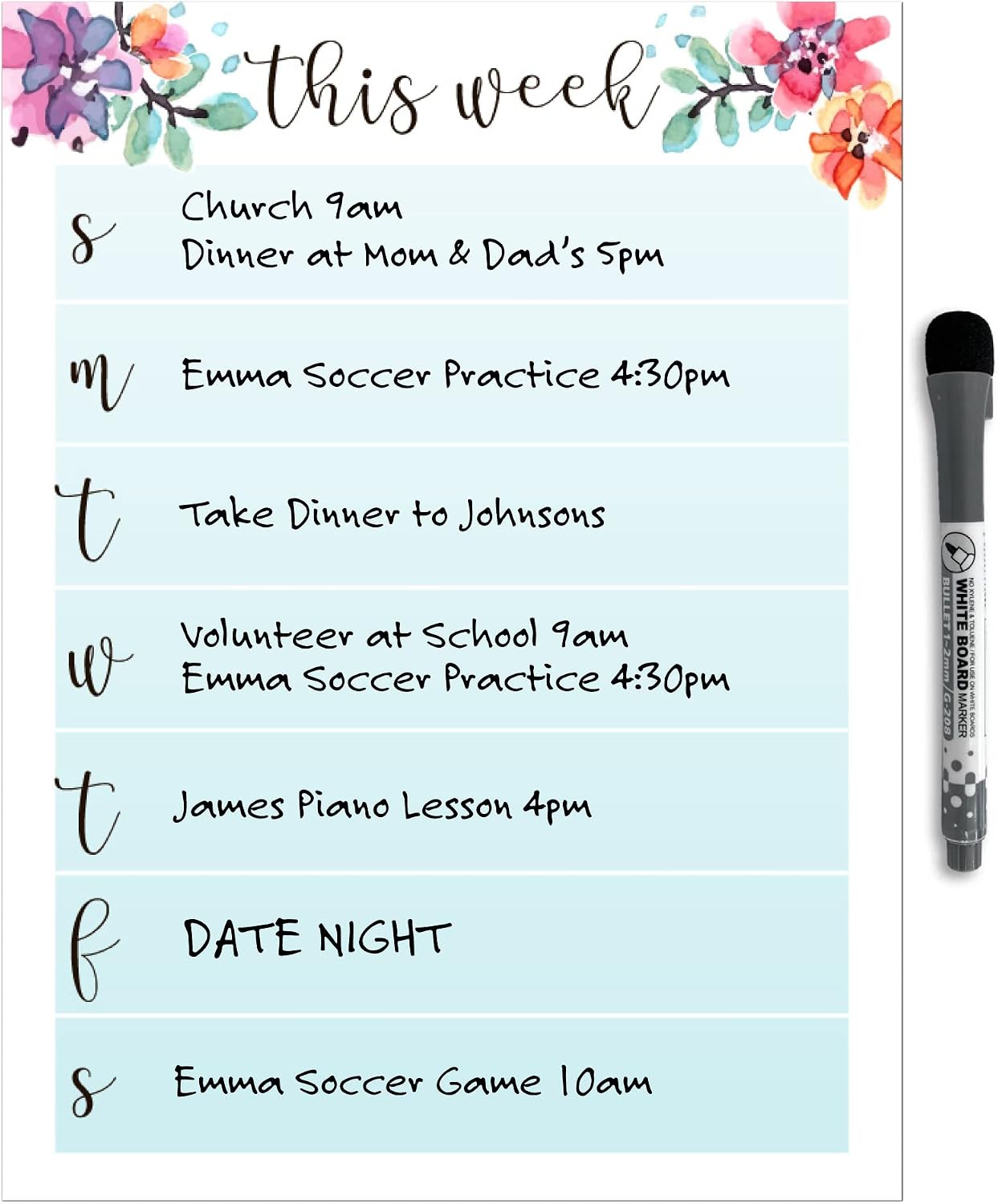 Dry Erase Weekly Calendar Planner Sticker Decal | Removable & Reusable | Magnetic Fine-Tip Marker Included (6 x 9 inches, White)