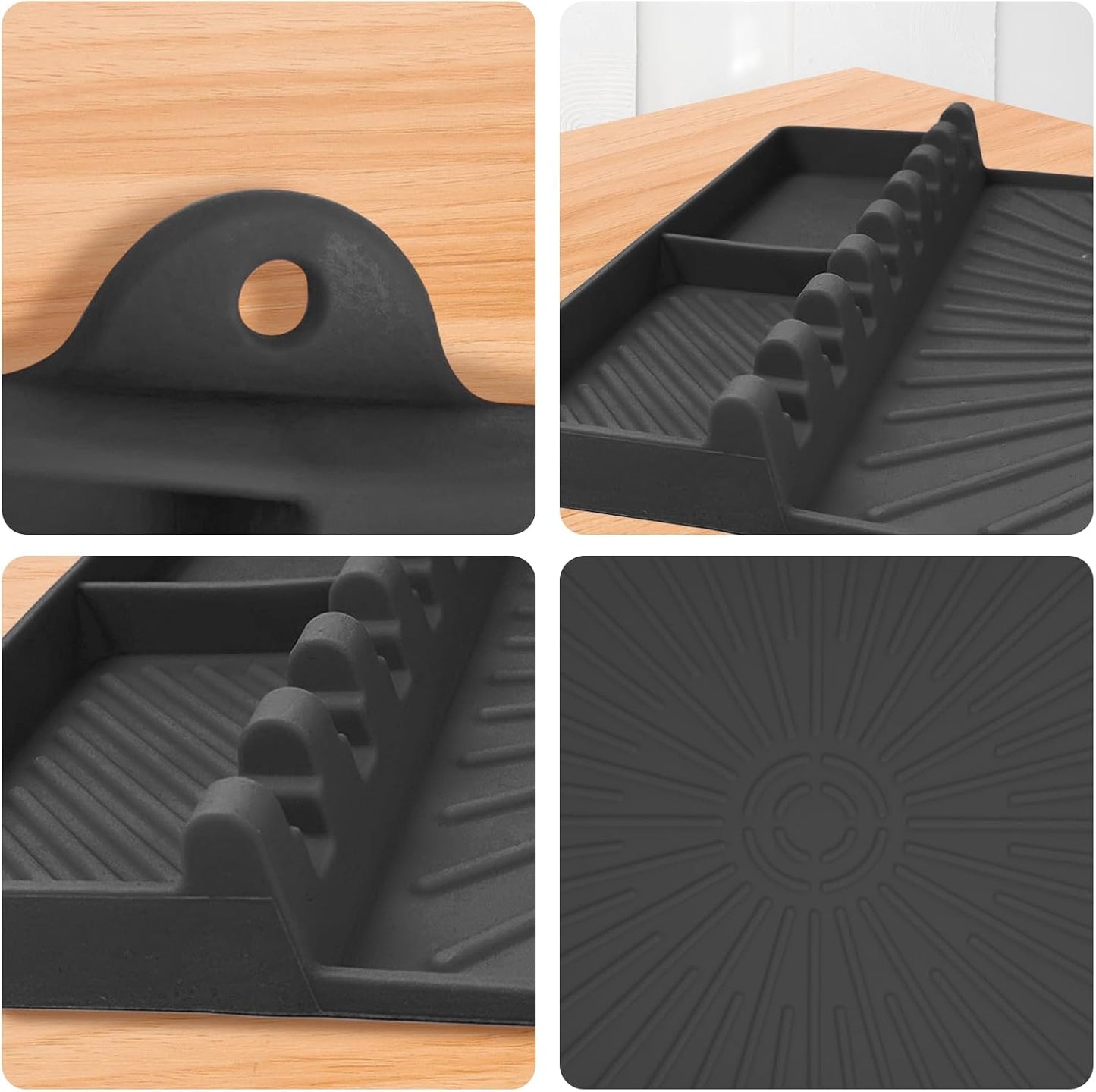 Large Silicone Grill Mat with Drip Pad, Heat Resistant Spatula Holder for Blackstone Side Shelf & Outdoor Kitchen Countertop, Reusable Griddle Accessories for BBQ Enthusiasts and Home Cooks