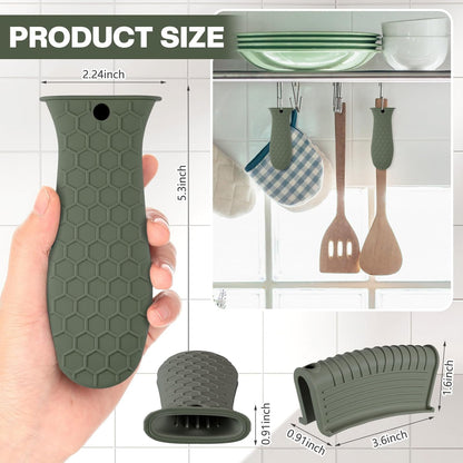 Patelai 8 Pcs Silicone Pot Holders Set Cast Iron Handle Cover Heat Resistant Pot Handle Covers Potholder Non Slip Reusable Pan Sleeve for Frying Pan Kitchen Supplies(Black)