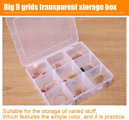 2 Pcs 8 Grids Clear Organizer Box Plastic Storage Container with Adjustable Dividers for Electronics Jewelry Beads Art DIY Crafts Fishing Small Parts