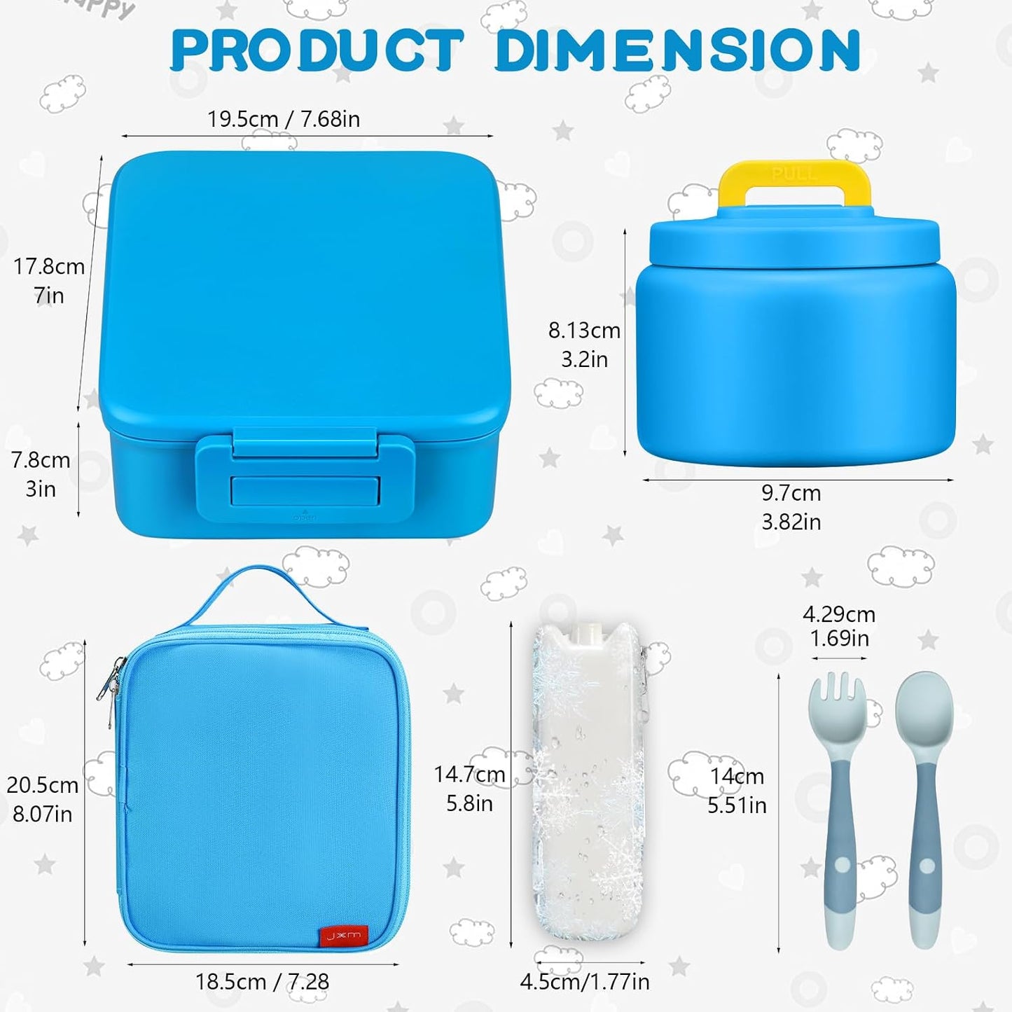MAISON HUIS Bento Lunch Box with 8oz Soup Thermo and Insulated Lunch Bag, Kids Leakproof Lunch Food Containers with 5 Compartment, Boys Girls Thermo Hot Food Jar for Travel, School, BPA Free (Black)