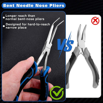 SPEEDWOX Long Reach Bent Needle Nose Pliers With Smooth Jaw Angled Needle Nose Pliers For Jewelry Making Fish Bone Pliers Tweezers Bent Chain Nose Pliers For Wire Bending And Small Object Gripping