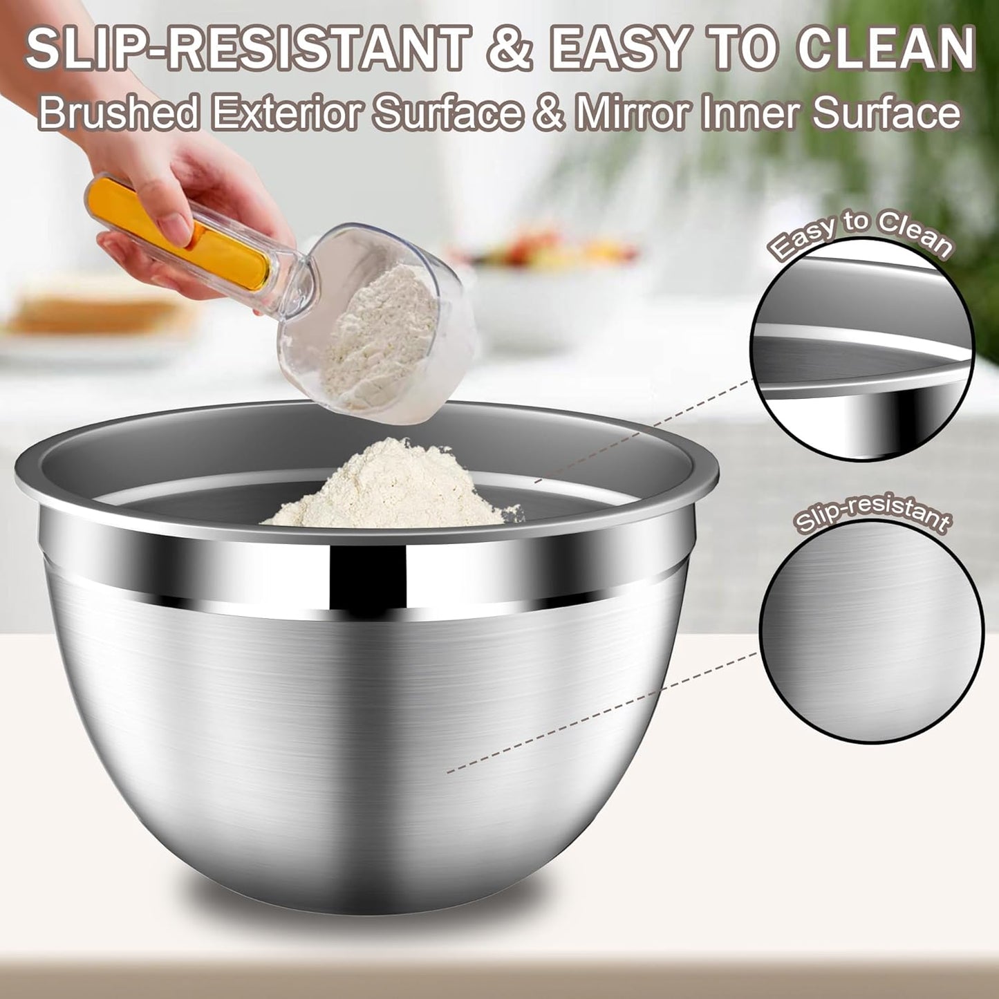 DUTZUN Mixing Bowls with Lids Set - 16pcs Stainless Steel Mixing Bowl Set with Colander, 3 Grater Attachments, Non-Slip Bottom, Metal Nesting Bowls with Strainer for Mixing & Serving - Black