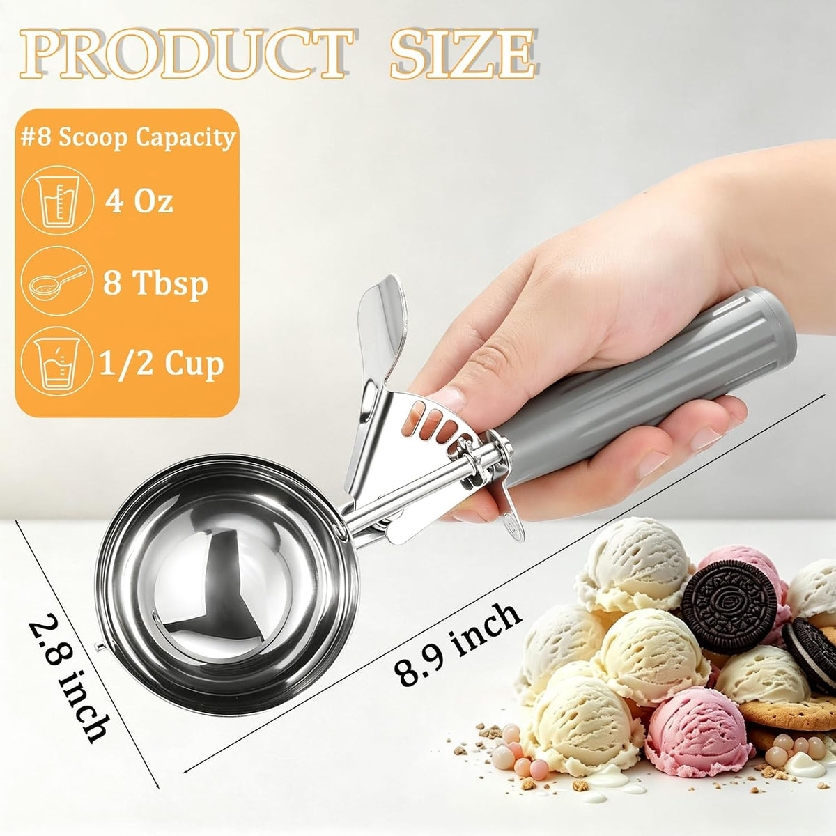 4 Pcs Ice Cream Scoop with Trigger 4 oz Stainless Steel Cookie Dough Scoops