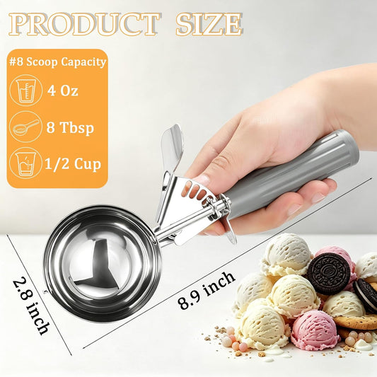 4 Pcs Ice Cream Scoop with Trigger 4 oz Stainless Steel Cookie Dough Scoops
