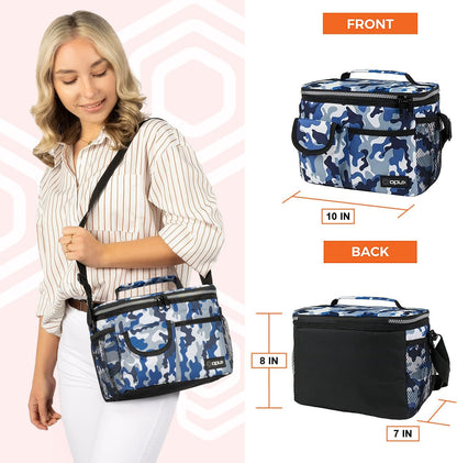 opux Insulated Lunch Bag for Men Women, Leakproof Black Lunch Box for Work, Portable Soft Lunch Cooler Bag with Shoulder Strap, Adult Lunchbox Lunch Pail for Kid Boy Girl School, 14 Can/8L